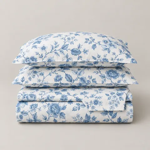 Ghorkotha Home Queen Cotton Bedsheet Set, Blue Floral